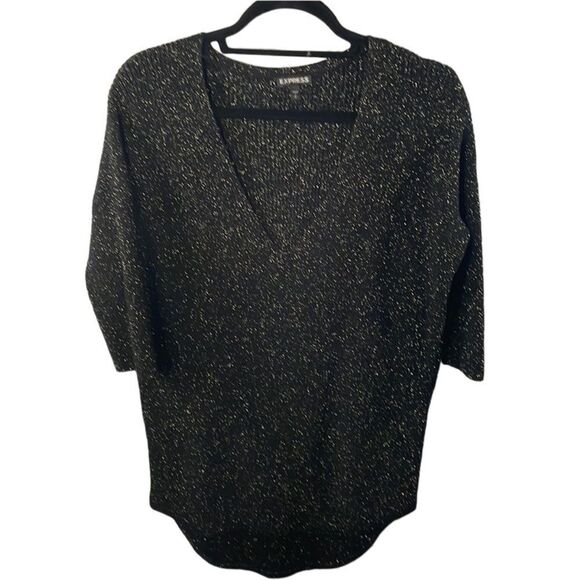 🖤✨ Express Black and Gold Sparkle 3/4 Sleeve Sweater - Size Small - Picture 1 of 3